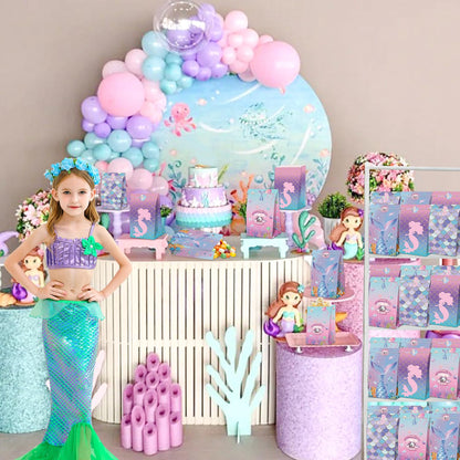 XJLANTTE 20 Pcs Mermaid Goodie Bags - Mermaid Party Favor Bags with Tail Stickers, Under The Sea Paper Gift Bags, Scale Party Bags for Kids Girls Under The Sea Themed Little Mermaid Party Decorations