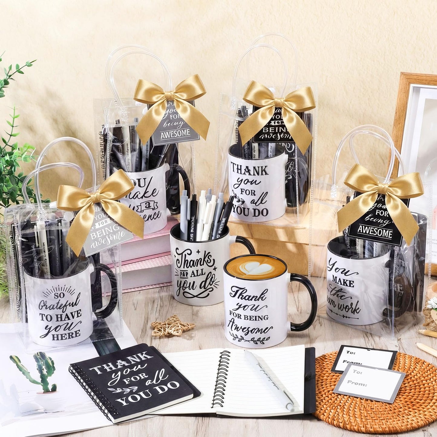 Baderke 6 Sets Employee Appreciation Gifts Bulk Include 12 oz Appreciation Mugs Inspirational Spiral Notebooks and Pens Thank You Staff Gifts for Employee Coworkers Volunteer Team Favors (Black)