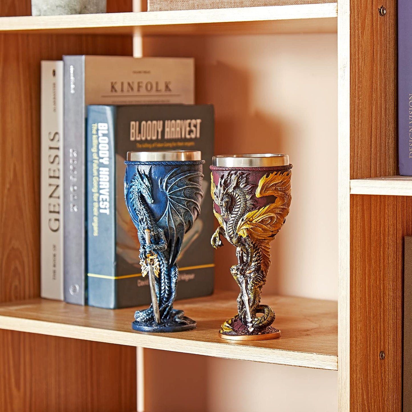 Blue Dragon Goblet Stainless Steel Dungeons and Dragons Gift Chalice Wine Goblet 7 oz. (Blue Sword Dragon)
