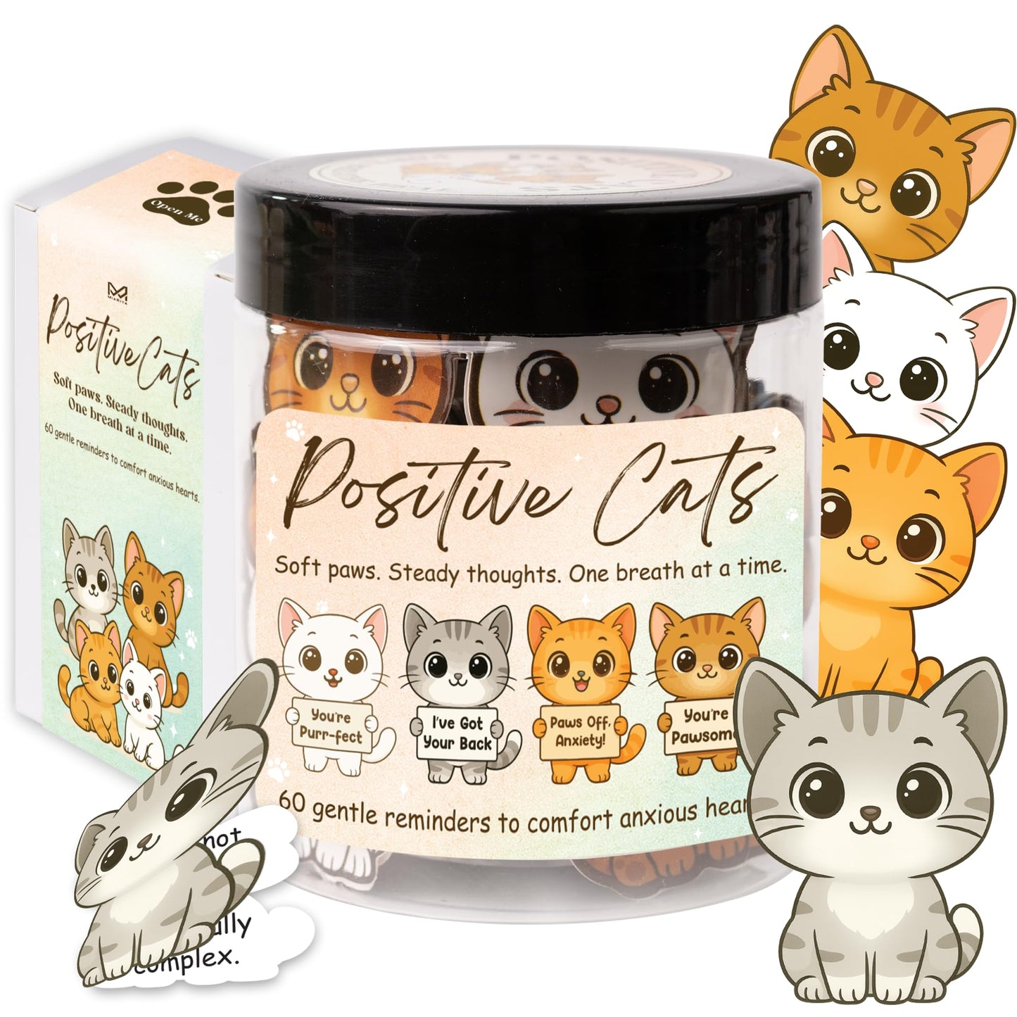 Miarita Positive Cats Jar – 60 Affirmation Cards for Anxiety & Self Care, Cat Mom Gifts For Women, Mothers Day Gifts For Cat Mom, Cat Themed Gift for Mom, Teens & Men, Kids, Coworkers