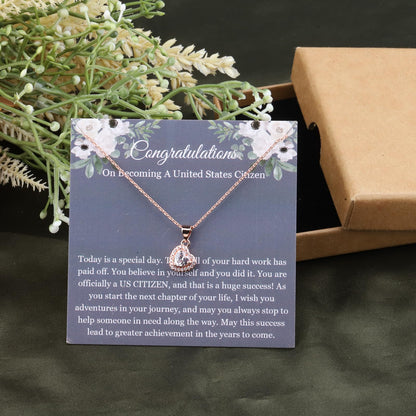 OKEYCH US Citizenship Gift Immigrant Citizenship Necklace New US Citizen Jewelry Naturalization Ceremony Gift (Immigrant Citizenship N 2.0)