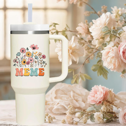 40 oz Tumbler with Handle for Meme.Mothers Day Tumbler Gifts for Meme.Birthday Anniversary Christmas Meme Gift.Meme Cup Meme Tumblers from Grandchildren.