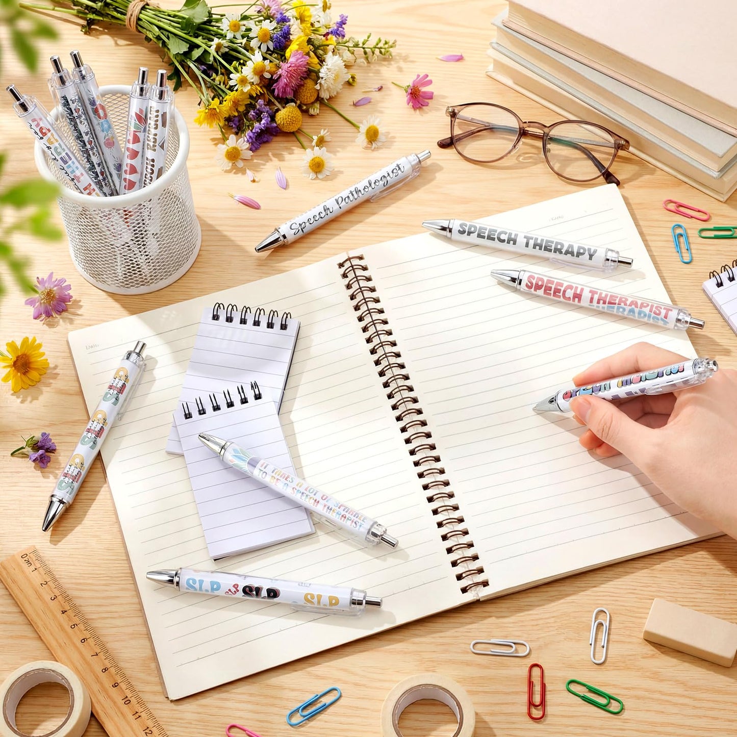 Motipuns 12 Pcs Speech Language Pathologist Gifts SLP Ballpoint Pens Speech Therapist Appreciation Gift SLP Birthday Party Favors Thank You Bulk Pens for Women Medical Staff Office Holiday Supplies
