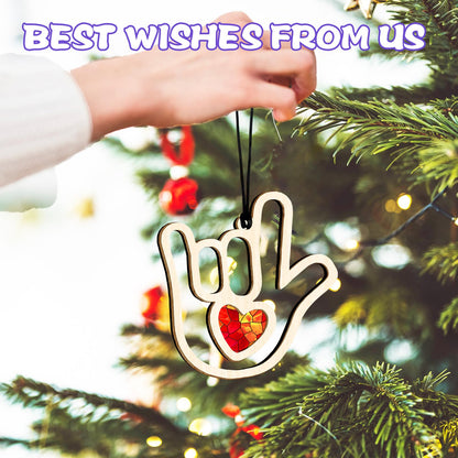 I Love You Acrylic Hanging Ornament, ASL Hand Sign Rock and Roll Gift Decoration, Sweet Acrylic Heart Hands Decor for Friendship Gift, Send Love to Sister, Bestie Friends Family