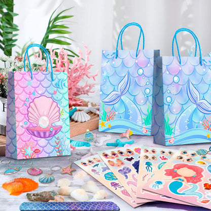 84pcs Mermaid Birthday Party Favor Bag Fillers with Fish Birthday Rings Keychain Bracelets Bags Hair Clips Necklace etc for Mermaid Birthday Decorations Supplies