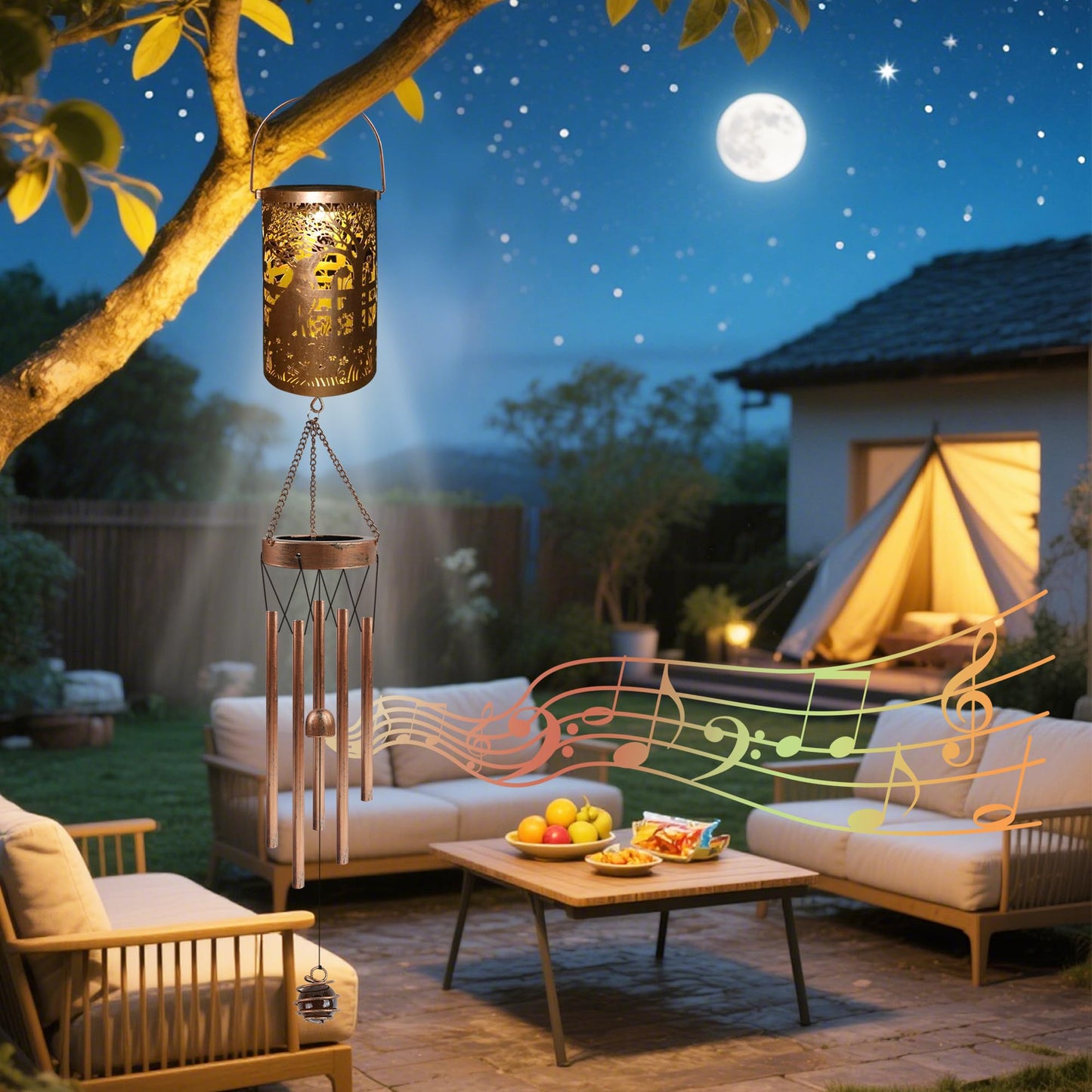 German Shepherd Solar Wind Chimes for Outside - Dog Decor Gifts Outdoor Solar Lantern Wind Chimes, Metal Decorative Hanging Lights for Patio Porch Yard Lawn