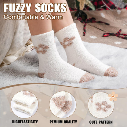 Fuzzy Socks for Women Cozy Warm Fluffy Winter Valentine's Day Gifts Slipper Plush Soft Spa Socks 5 Pairs