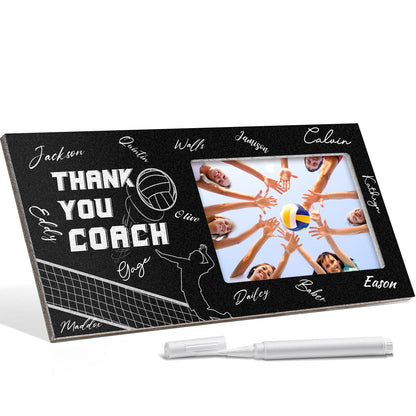 Blosssound Volleyball Thanks Coach Gifts Sports Picture Frame with Pen Thanks Coach Frame 4 x 6 Inch Photo Gifts Wood Picture Decoration for Coaches Appreciation(1)