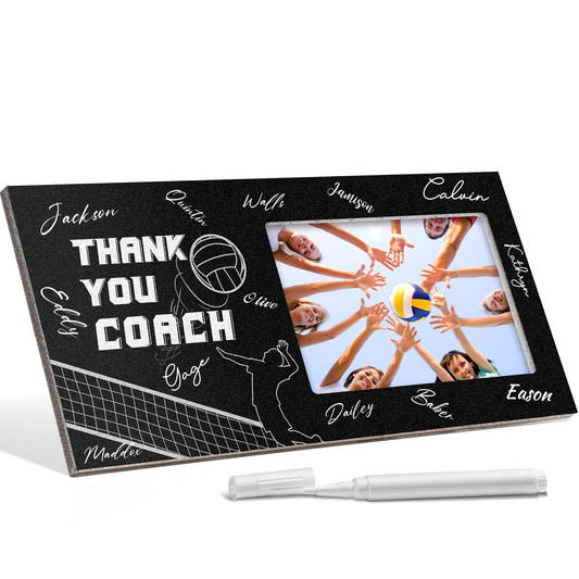 Blosssound Volleyball Thanks Coach Gifts Sports Picture Frame with Pen Thanks Coach Frame 4 x 6 Inch Photo Gifts Wood Picture Decoration for Coaches Appreciation(1)