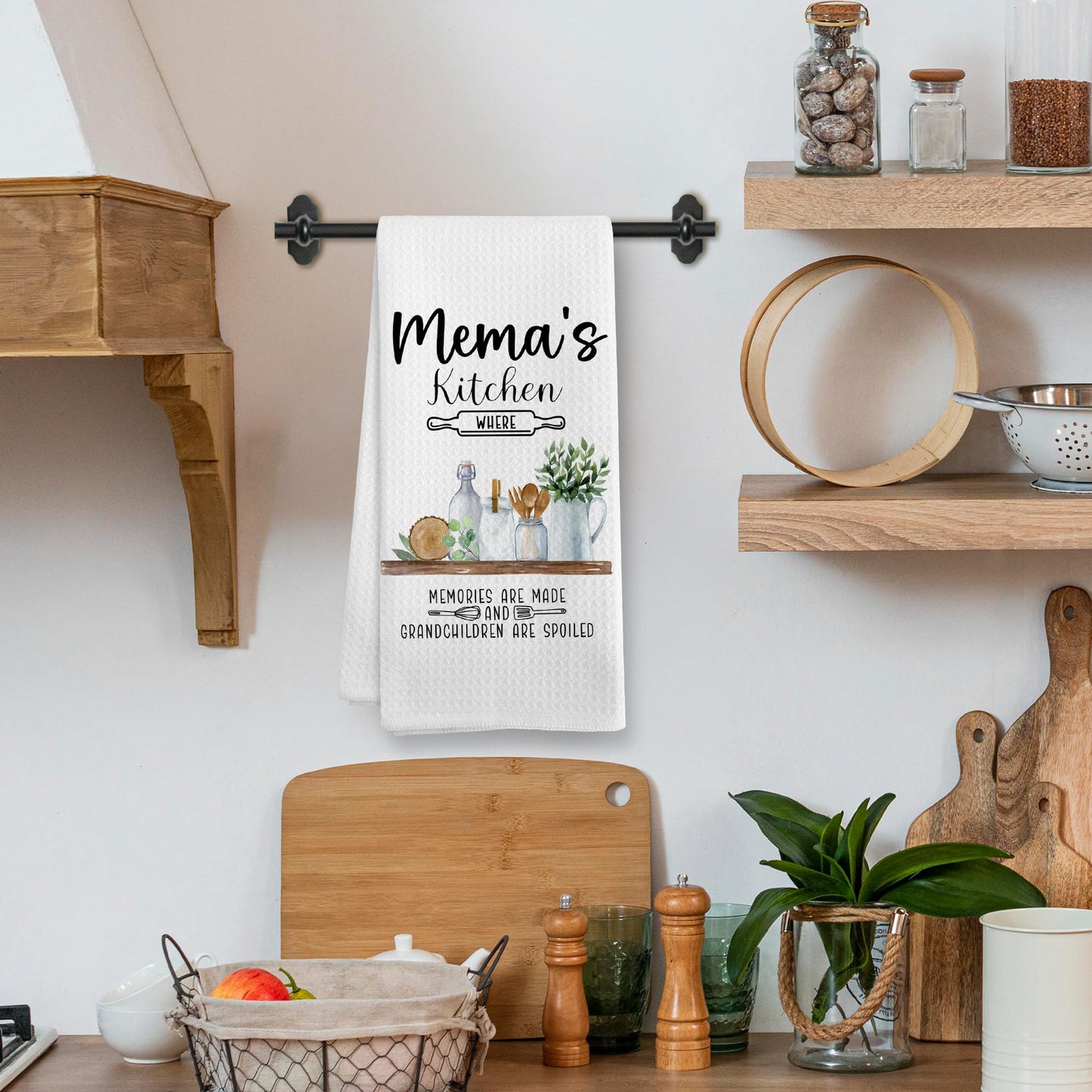 Mema Gifts Gift for Grandma from Grandkids Grandson Granddaughter, Mothers Day Christmas Birthday Towel Gifts for Mema Women, Grandma Mema's Kitchen Dish Hand Tea Towels for Kitchen, 16x24In