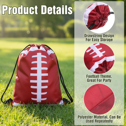24 Pieces Football Bags Large Football Gift Bags 10 x 12 Inch Sports Party Favors Drawstring Backpacks, Premium Polyester Themed Goodie Bag for Super Bowl Birthday Celebration Supplies