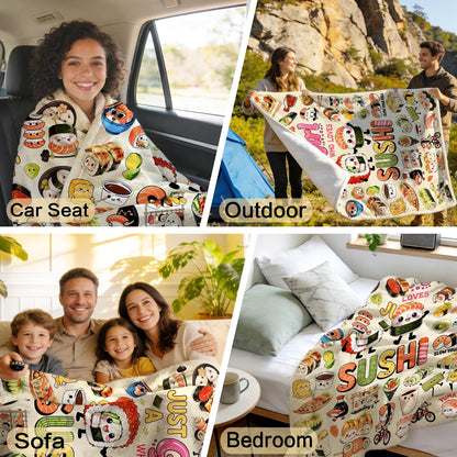 Sushi Blanket Gifts Soft Flannel Sushi Loves Throw Blanket Cute Food Themed Bedding Dceor for Women Girls Kids Adults 50"x40"