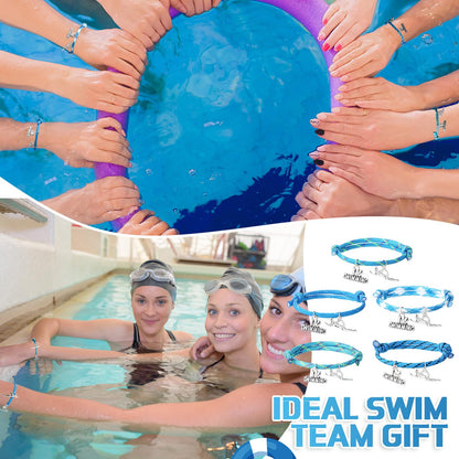 Huquary 30 Pcs Swimming Bracelets Gift Bulk Blue Swim Adjustable Braided Rope Cord with I love Swimming Charm Appreciation Supplies for Swim Team Coach Teen Swimmer Birthday Action Sport Party Favor