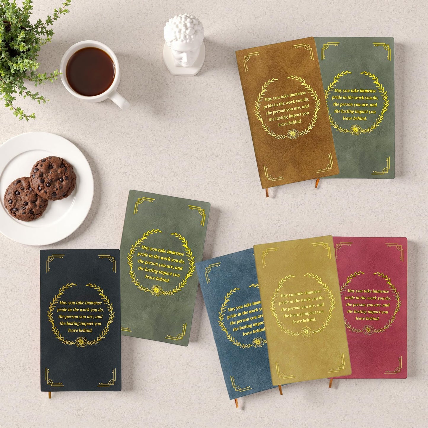 30 Sets Employee Appreciation Gift Set, A6 Faux Leather Notebook with Gold Foil Motivational Quote & Ergonomic Retractable Gel Pen, Ideal for Coworkers, Teachers & Volunteers