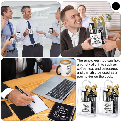 Baderke 6 Sets Employee Appreciation Gifts Bulk Include 12 oz Appreciation Mugs Inspirational Spiral Notebooks and Pens Thank You Staff Gifts for Employee Coworkers Volunteer Team Favors (Black)