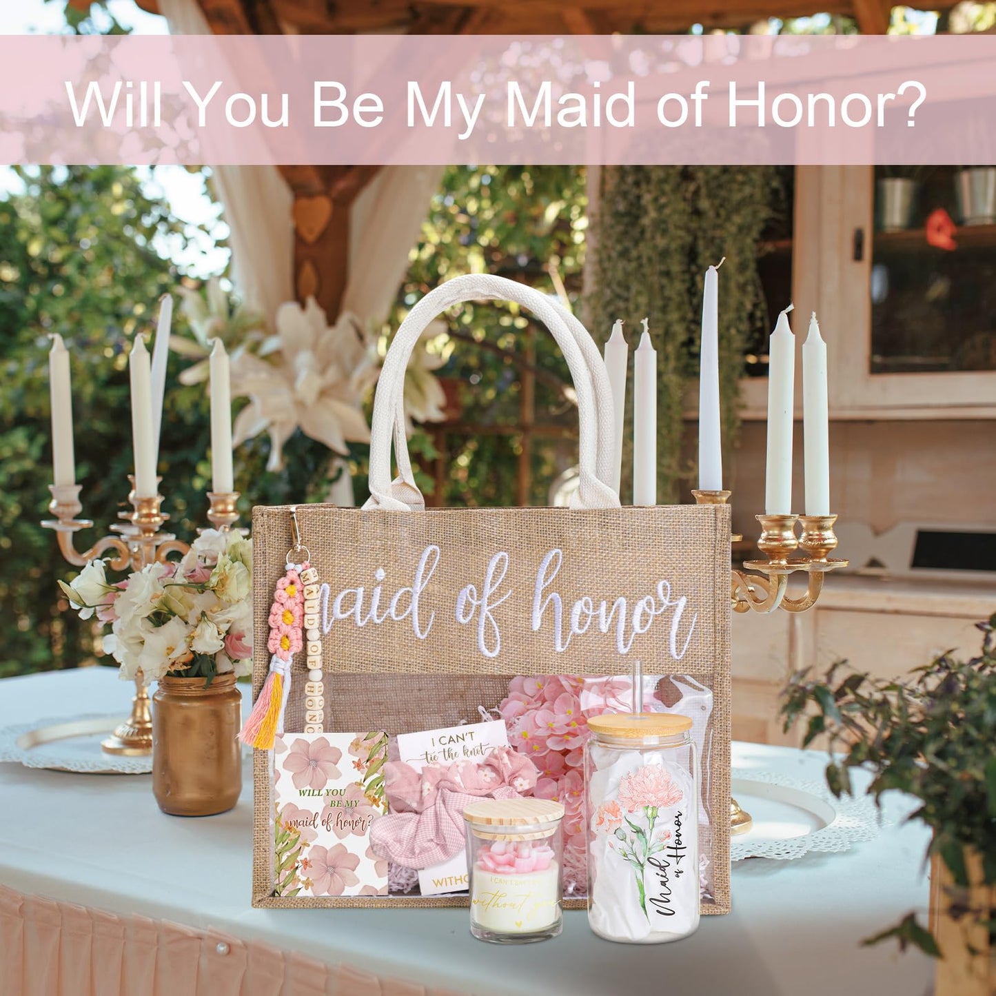 Maid of Honor Proposal Gifts,Will You Be My Maid of Honor Glass Cup Tote Bag Proposal Gifts for Wedding Day