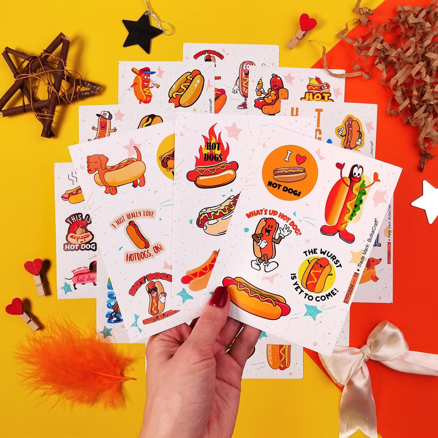 BulbaCraft 100Pcs Hot Dog Stickers for Laptop - Hot Dog Party Decorations, Gifts for Women & Men