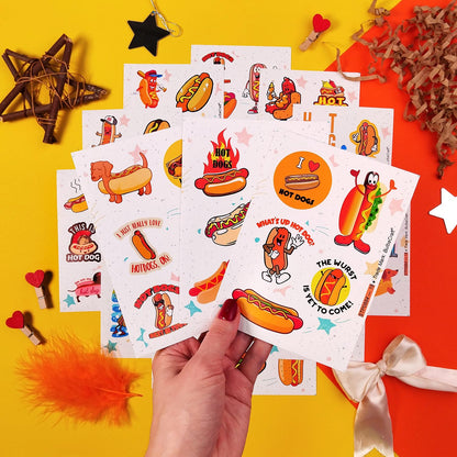 BulbaCraft 100Pcs Hot Dog Stickers for Laptop - Hot Dog Party Decorations, Gifts for Women & Men