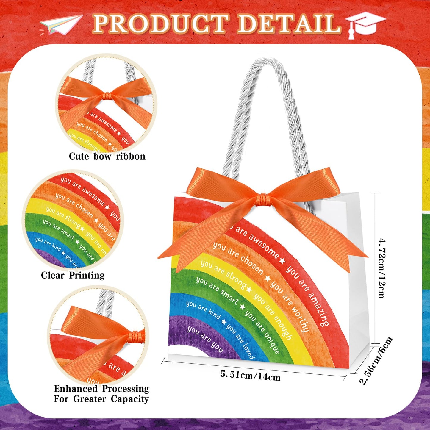 Kolldenn 18 Pack End of School Year Gift Bags for Students Rainbow Goodie Bags with Handles Ribbon Rainbow Inspiration Last Day of School Party Favors for Classroom from Teacher
