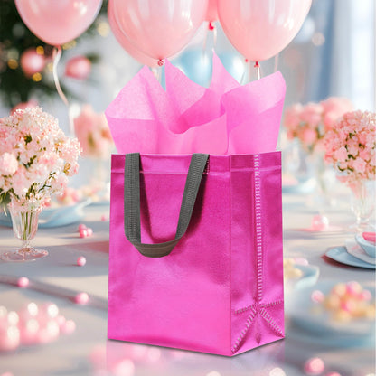 KeerxunBag 12pcs Reusable Gift Bags（Includes Tissue Paper） Gift bag with handle Birthdays Parties Holidays Weddings Medium 10x4x8in pink Gift Bags