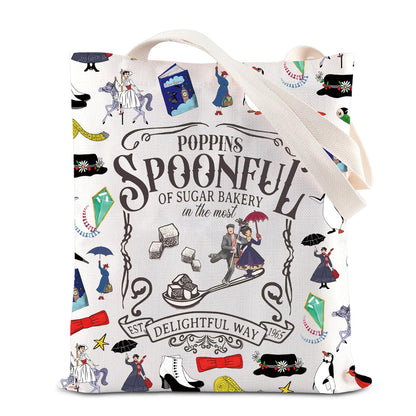 TGBJE Mary Musical Tote Bag Mary Movie Inspired Gift Poppins Spoonful Of Sugar Bakery In The Most Delightful Way Handle Bag (Spoonful Sugar tote)