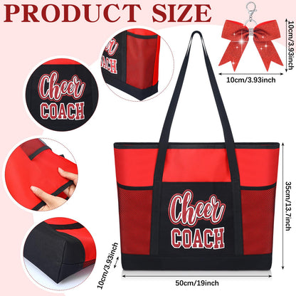 Cheer Coach Tote Bag for Women with Keychain Bow, 19.6x13.7x3.93'' Cheerleader Coach Bag Cheerleading Gift