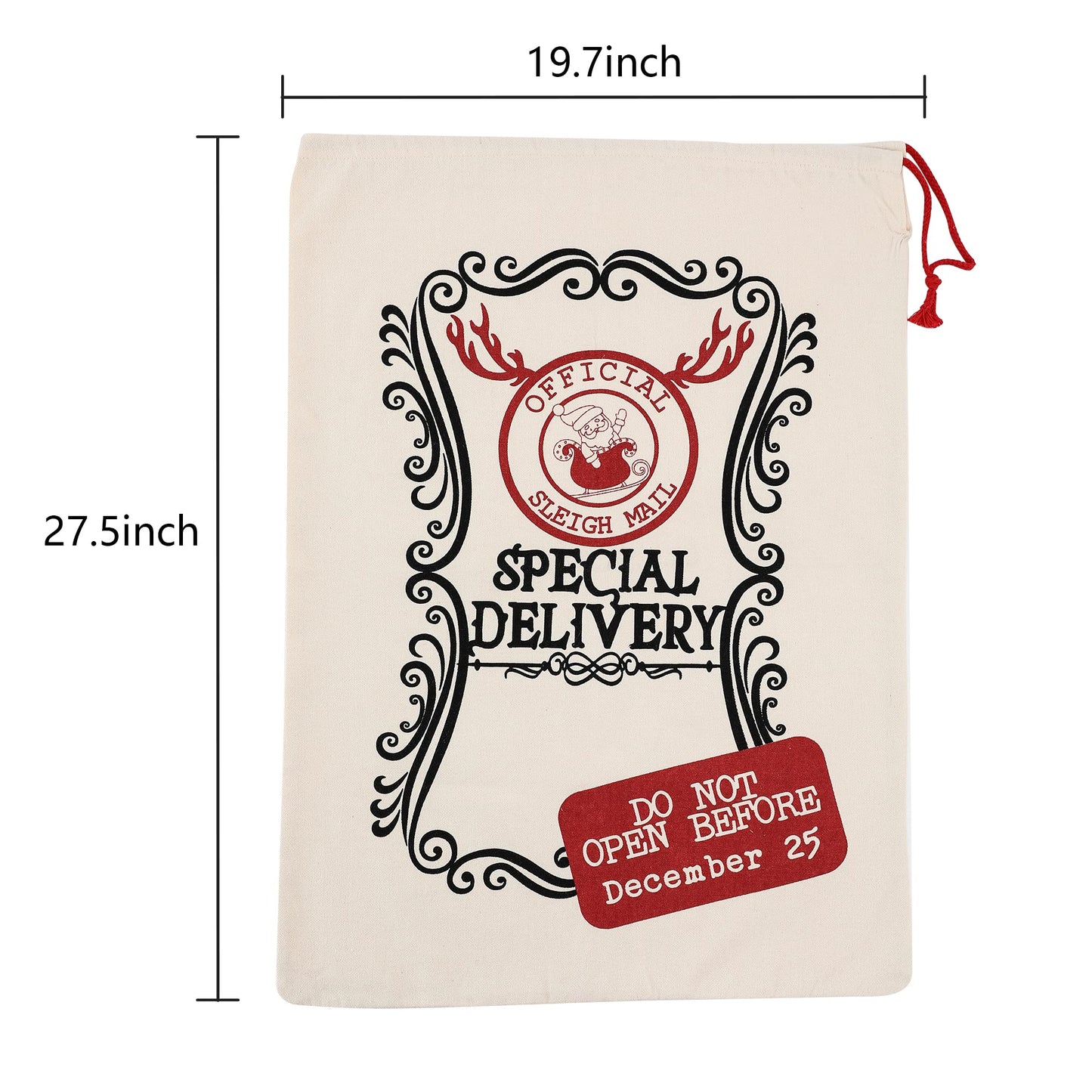 LessMo Christmas Santa Sack, Large Christmas Canvas Gift Bag with Drawstring, Reusable Personalized Best Gift, for Xmas Package Storage, Christmas Party Supplies Favors