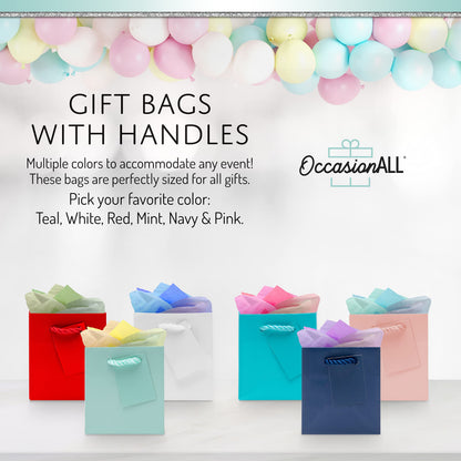 OccasionALL Teal Gift Bags with Handles, Mini Paper Gift Bags for Gift Cards, Weddings, Birthdays, Party Favors, Retail Shopping, Small Business, Events, Bulk, 4x2.75x4.5, 12 Pack