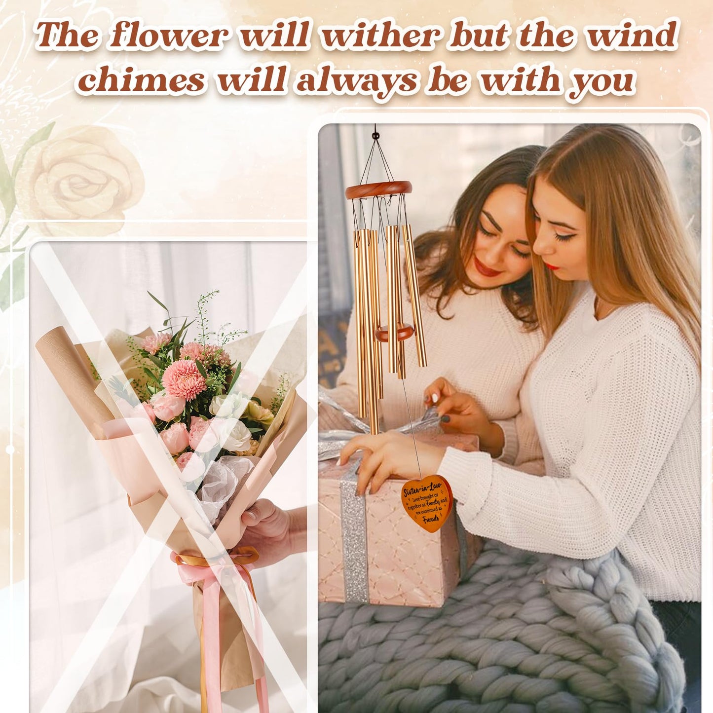 Sister in Law Gifts, Gift for Sister in Law - Wind Chimes, Birthday, Wedding, Engagement, Anniversary, Thanksgiving Gifts, Windchimes for Outside Outdoor