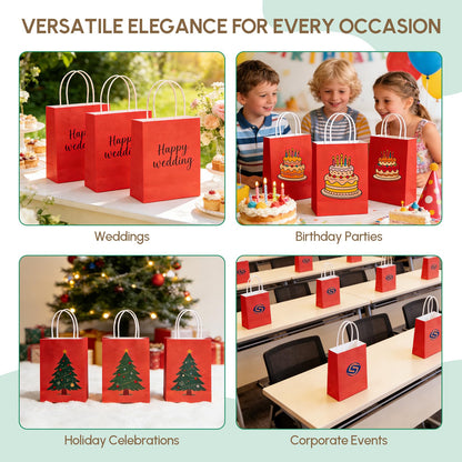 Qioxiou 60 Pack Red Gift Bags with Handles Small Size Bulk 5.91x3.15x8.27 Kraft Paper Gift Bags, Small Red Paper Sacks for Shopping, Business, Retail Merchandise Grocery, Wedding Birthday Party Favor