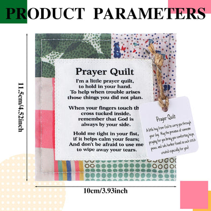 Fanfanwin 2 Pack Prayer Quilt with Cross, Mini Pocket Scripture Quilts for Women, Portable Christian Gifts for Encouragement, Pastor Appreciation Bereavement Gift(Classic)