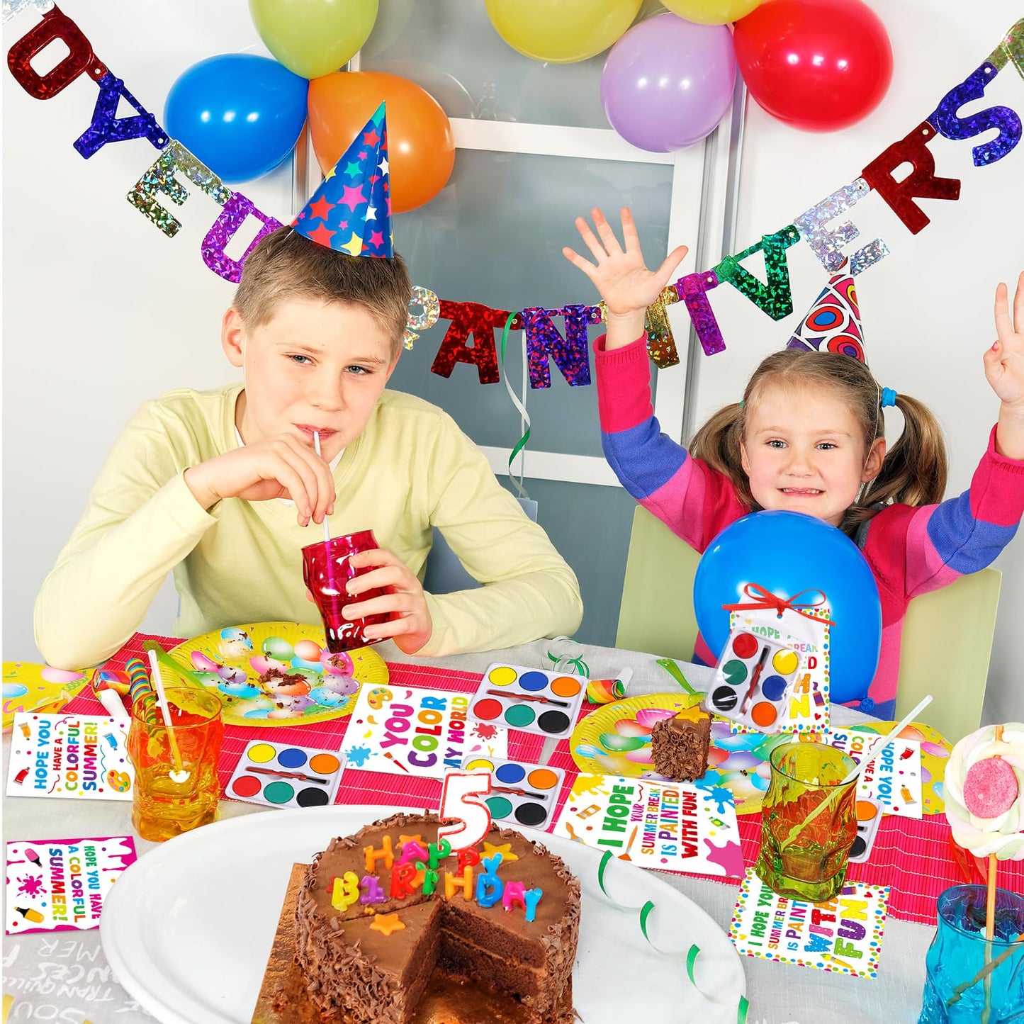Fancy Land End of Year Student Gifts Watercolor Paint Set with Cards for Toddlers Kids Preschool Kindergarten Graduation Party Favor Supplies 24 Sets