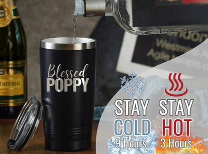 Onebttl Poppy Gifts, Grandpa Gifts from Grandchildren, Father's Day Gifts for Poppy, Laser Engraved Design, 20oz/590ml, Stainless Steel Tumbler with Straw & Lid, Black - Blessed Poppy
