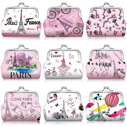 9 Pcs Paris Souvenir Coin Purse Bulk for Women Souvenirs Gifts Change Wallet City Travel Vintage Kiss Lock Change Purses Bulk for Ladies Women Mother Teacher