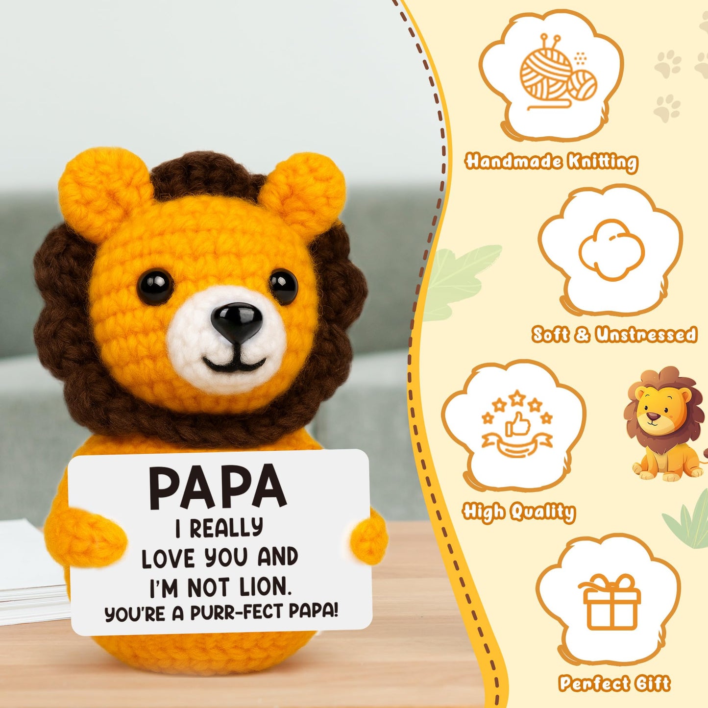 Grandpa Fathers Day Papa Gifts from Grandkids, Father's Day Grandpa Papa Birthday Gifts from Granddaughter Grandson, Best Grandfather Ever Gift, Grandparents Day Gift, Funny Handmade Crochet Lion