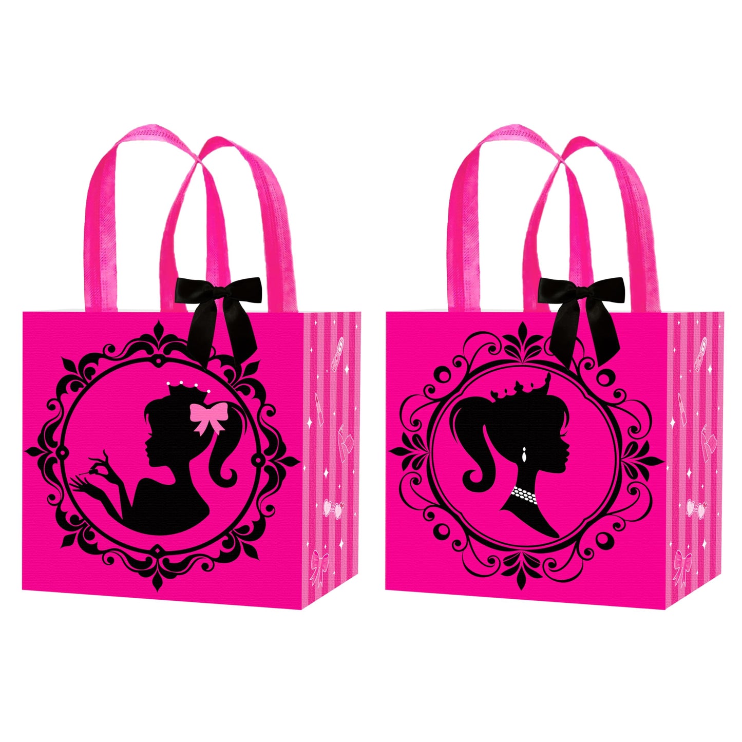 C L cooper life 12pcs Hot Pink Girl Party Gift Treat Bags with Handles Pink Girl Grocery Shopping Bag Princess Theme Non-Woven Bags for Girls Birthday Party Ladies Bachelorette Party Supplies
