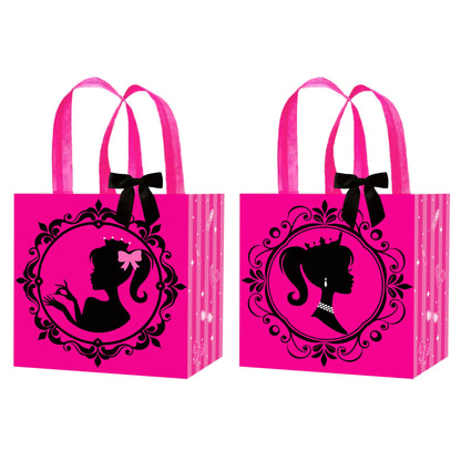 C L cooper life 12pcs Hot Pink Girl Party Gift Treat Bags with Handles Pink Girl Grocery Shopping Bag Princess Theme Non-Woven Bags for Girls Birthday Party Ladies Bachelorette Party Supplies