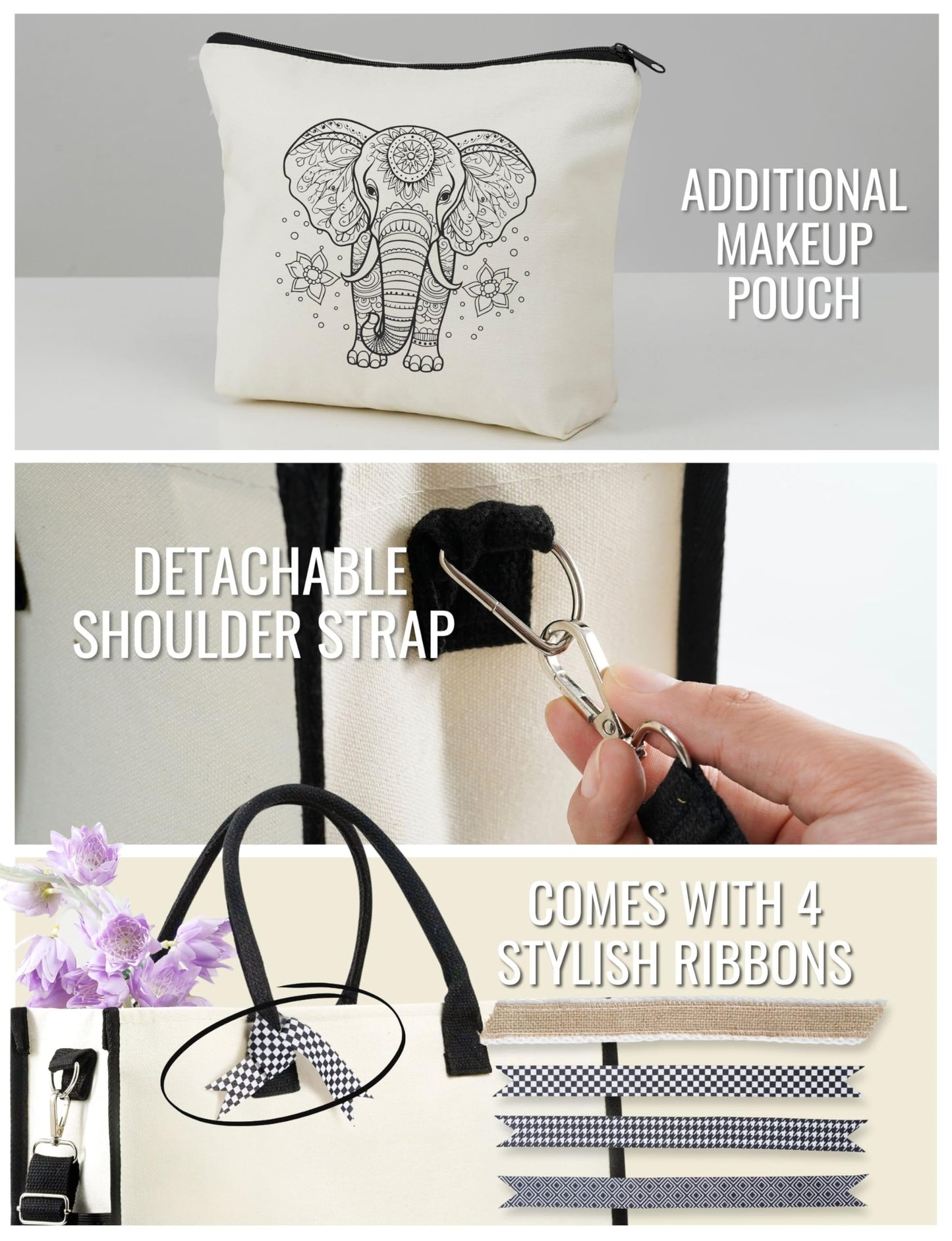 InnoBeta Elephant Gifts for Women, Unique Elephant Tote Bag with Zipper Closure & Shoulder Strap, for Birthday, Christmas
