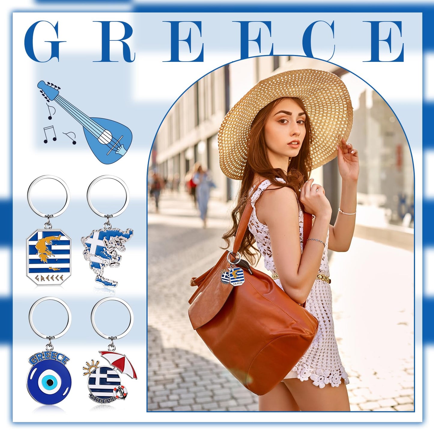 Landical Greece Metal Keychains Souvenirs Gifts Bulk Greek Travel Evil Eye Souvenirs Gifts for Women Men