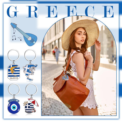 Landical Greece Metal Keychains Souvenirs Gifts Bulk Greek Travel Evil Eye Souvenirs Gifts for Women Men
