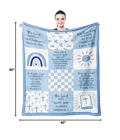 Baptism Gifts for Boys, Baptismal Gift Blanket 40"x50", Christian Present, Religious Bible Goddaughter/Godson Catholic Gift Ideas Throw Blankets, Baptism Favors Christening Gift for Boy