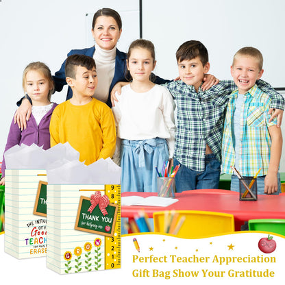 BIZIBAFF Teacher Appreciation Gift Bag - 13" Large Teacher Gift Bag with Tissue Paper and Handle Thank You Teachers Retirement Gifts Bag Graduation End of Year Gift for Teachers Appreciation