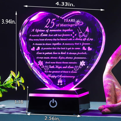 25th Wedding Anniversary Crystal Gifts for Couples Parents, Romantic Heart 25th Anniversary Keepsake Gifts for Her Him, 25 Years of Anniversary Marriage Gifts for Wife Husband