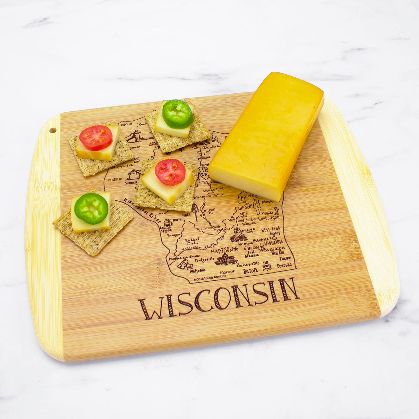 Totally Bamboo A Slice of Life Wisconsin State Serving and Cutting Board, 11" x 8.75"