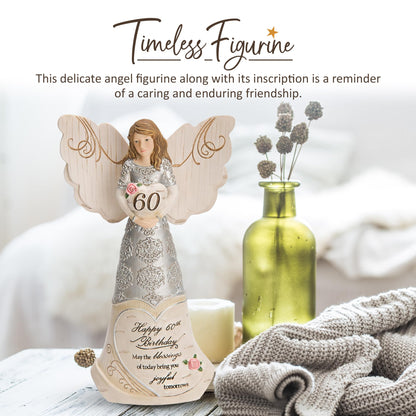Pavilion Elements Angels Figurine - Guardian Angel Figure Display - Happy 60th Birthday May The Blessings of Today Bring You Joyful Tomorrows Printed Text, Collectibles Angel Figurines, 6"