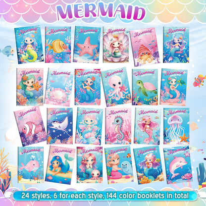 Liliful 144 Pcs Mermaid Coloring Book Bulk Mini Mermaid Theme Drawing Book with Sea Creature Shell Patterns Ocean Party Favors Goodie Bag Filler and Holiday Gifts