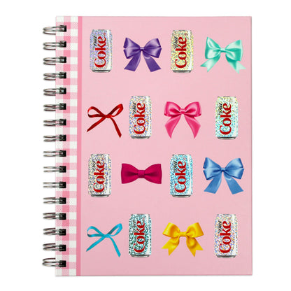 CrownJewlz Coca-Cola Diet Coke Spiral Journal with Folding Pocket Notepad, Bows and Glitter Can Pattern, Pink and Shiny Red Can, Cute Aesthetic for Travel, School, Office, and Daily Writing