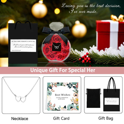 Rose Box with Necklace Artificial Preserved Flower Valentines Mothers Day for Girlfriend Mom Birthday Anniversary Personalized Romantic Gifts