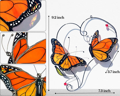 Monarch Butterfly Gifts for Grandma & Mom, Butterflies Suncatcher Stained Glass Window Hanging, Real Handmade Sun Catcher Indoor Window, Decorations in Garden Decor, Ornament for Mother