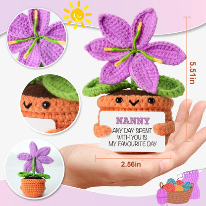 Gifts for Nanny from Granddaughter, Grandson - Sentimental Crochet Flower with Heartfelt Message - Unique Mothers Day, Birthday, for Grandma - Cute Keepsake & Home Décor